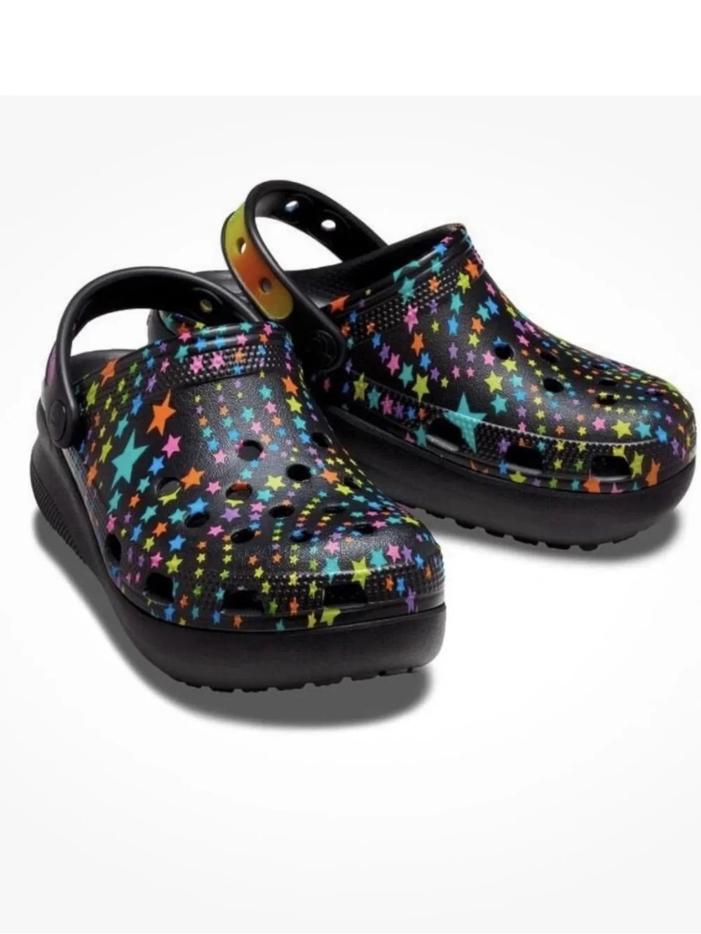 Crocs Kids' Classic Clogs Black with Multi Colored Stars - Big Kids Size 6
